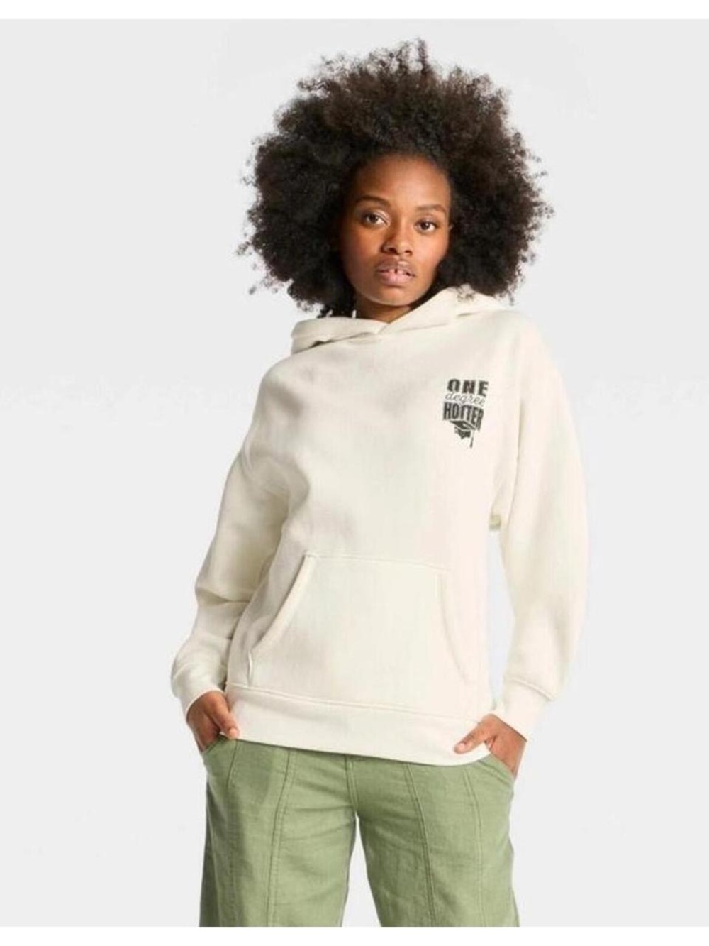 wild fable Cream Pullover Hoodie with Chest Graphic - 'One Degree Hotter'